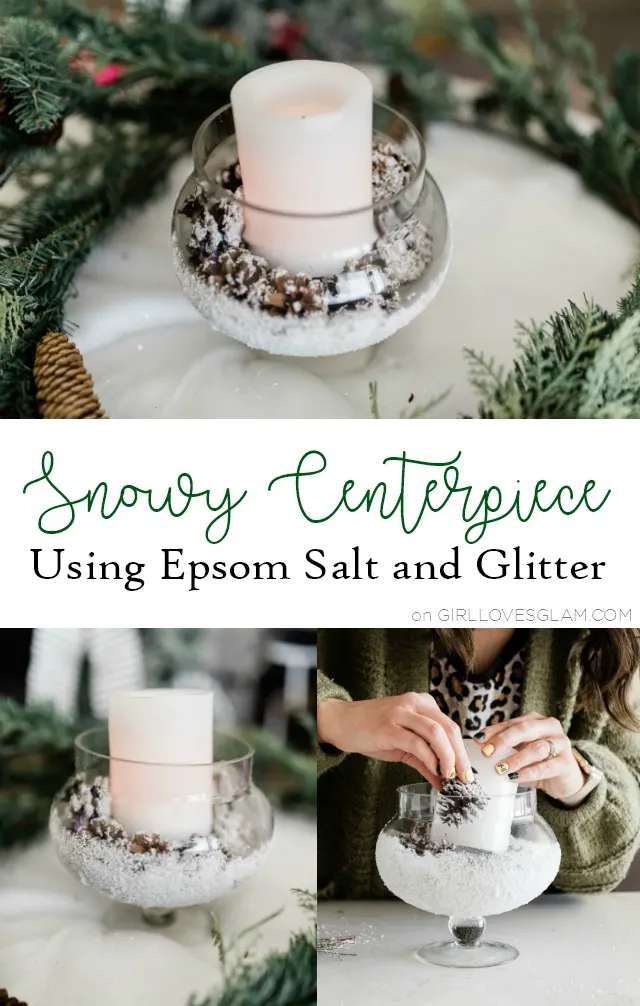 Snowy Centerpiece using Epsom Salt and Glitter