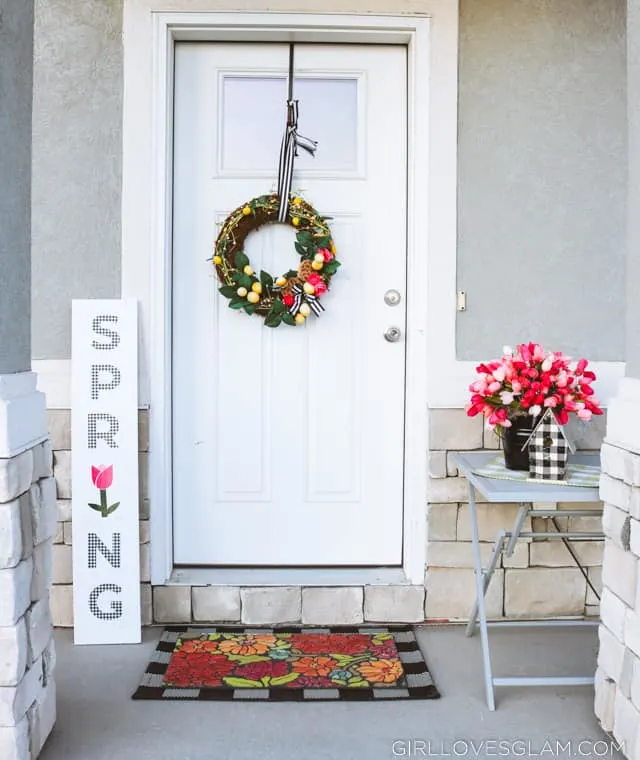 Buffalo Plaid and Pink Spring Porch